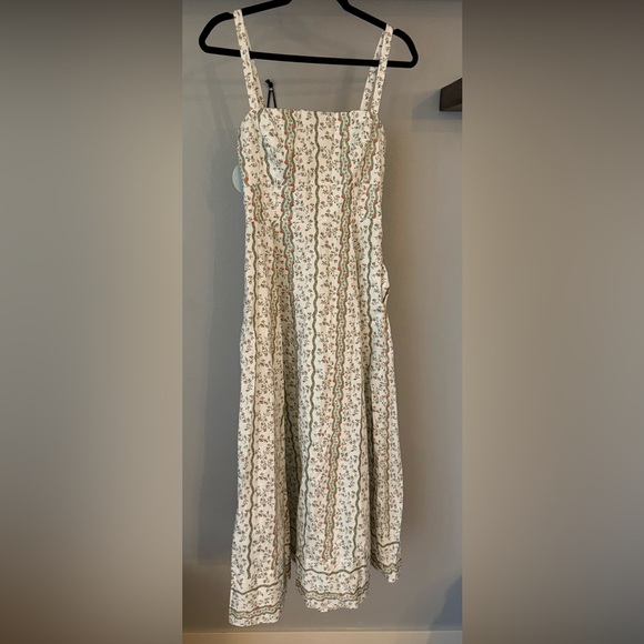 Hill House Square-Neck Floral Midi Dress in White and Green - Picture 3 of 6